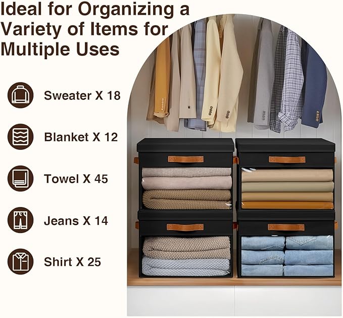Homsorout Large Storage Bins with Lids - 4 Pack Foldable Decorative Organizers with Clear Windows & Handles, Cube Storage Org