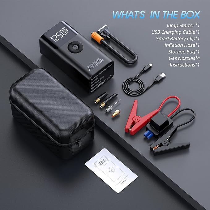 Jump Starter with Air Compressor LERTIN 2500A 150PSI Portable Car Battery Jump Starter Pack 12V Jump Box with USB Fast