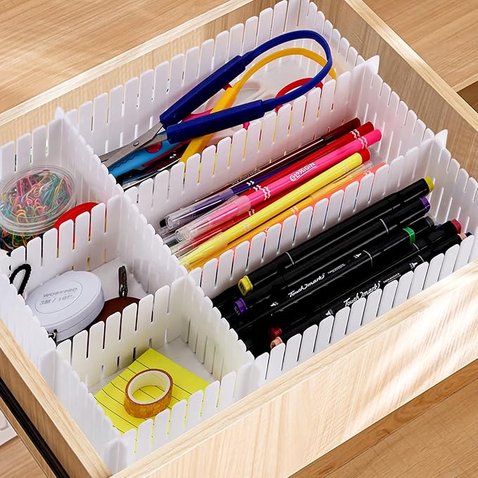 Foraineam 48Pcs Drawer Dividers, Adjustable DIY Grid Divider White Storage Organizer Separator, Socks Underwear Scarves Makeu
