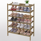 Smiry Bamboo Shoe Rack 6-Tier, Stackable Wooden Shoe Organizer for Entryway & Closet, Free Standing Wood Shoe Storage Shelf f
