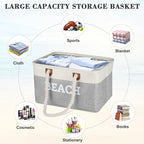 Lukeline Beach Towel Storage Bin and Organizer, Beach Bag Collapsible Storage Basket for Organizing, Large Storage Box with R