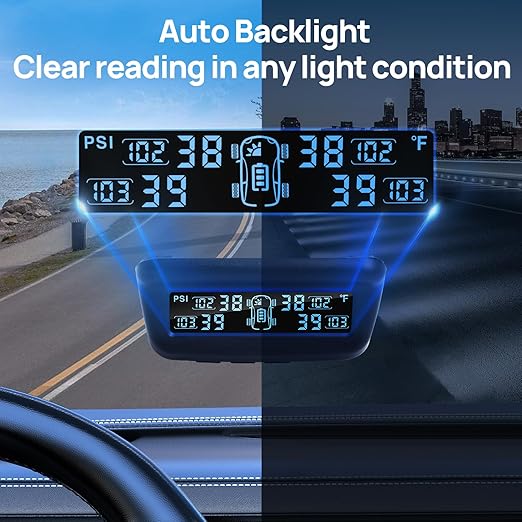 Tire Pressure Monitoring System, RV/Trailler TPMS with Solar Charging & Auto Calibration, M13 LCD Display tpms 4 sensors (0-87PSI)