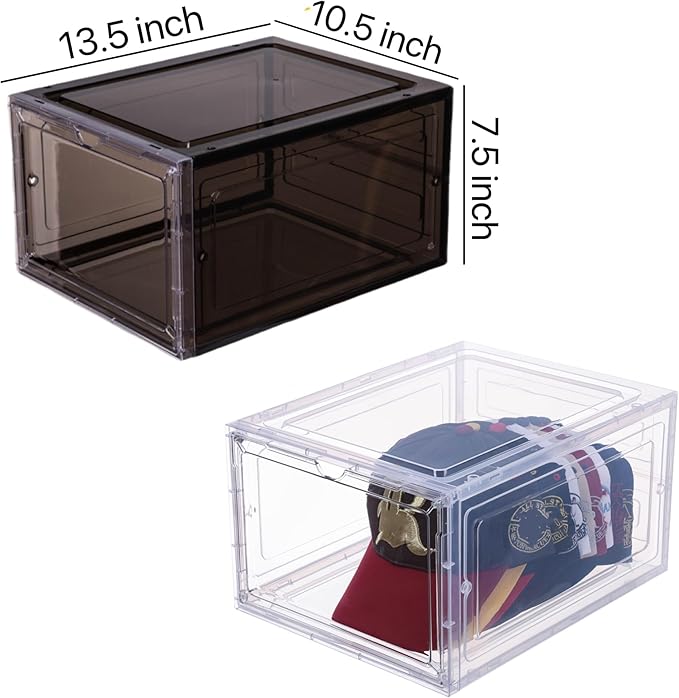Attelite Upgrade Harder Solid Plastic Hat Organizer for Baseball Caps, 8 Pack Stackable Hat Storage Box with Clear Magnetic D