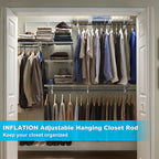 INFLATION Closet Rod With Hangers Adjustable Width (15-50 Inch) Tension for Hanging Clothes Rack, 35 Inch Height, Elegant Bla