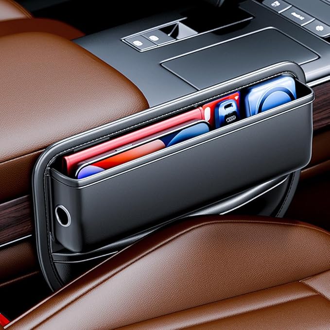 upra Car Seat Gap Organizer with Card Slots & Bonus Eyeglass Holder – Universal Fit, Premium Leather, No More Dropped Items Great Gift for Drivers (Black)