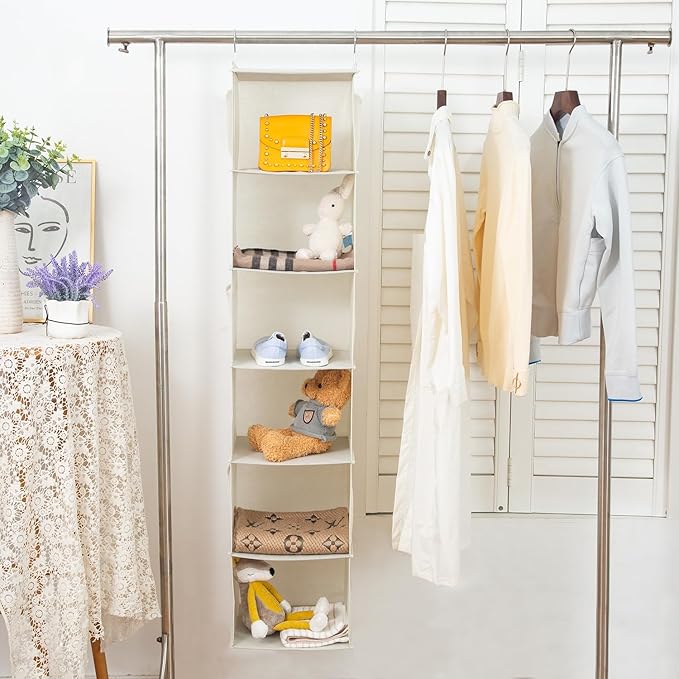 BrilliantJo 6 Shelves Hanging Closet Organizer, 2 Pack Hanging Storage with 4 Side Pockets for Clothes Shoes, 43.5"x12"x12"(B