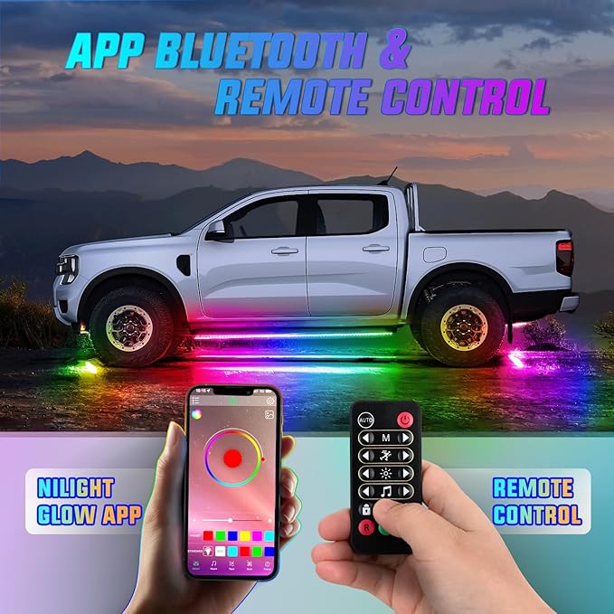Nilight 4Pcs Aluminum Underglow Neon Accent Strip Lights 396 LEDs Dream Color Door Assist Multi Mode Sound Active Function Music Modes with APP Remote Control Underbody Light Strips for Car Truck RV