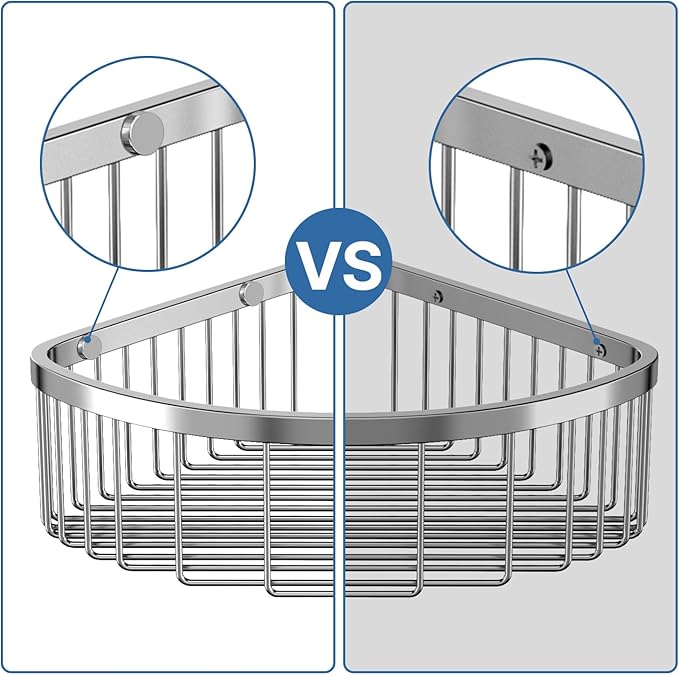 Shower Basket Brushed Stainless Shower Corner Shelf, 304 Caddy Stainless Steel Rustproof, Organizer Wall Mounted Basket(Inclu