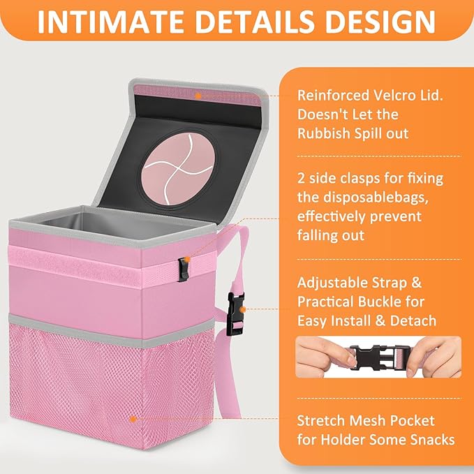 3 Gallons Car Trash Can with Lid, Car Trash Bag Bin Hanging Waterproof Automotive Garbage Cans Leak Proof Vehicle Trash Can Pink