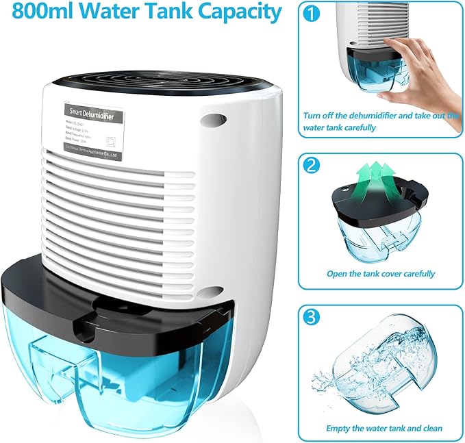 Dehumidifiers for Home 27oz(800ml) Small Auto Shut off Dehumidifiers with Drain Hose,Portable Ultra Quiet Mini Dehumidifier