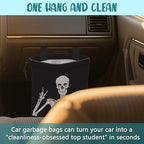 Car Garbage Bag Human Skeleton Posing Hanging Canvas Car Trash Bag Waterproof Drawstring Car Back Seat Organizer for Car Back Front Seat Console with Adjustable Buckle