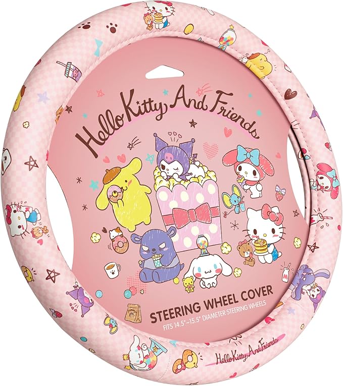 Hello Kitty and Friends Steering Wheel Cover, Universal Fit Cute Accessories for Women, Stylish Decor Gift Hello Accessories - Fits Standard Wheels 14.5"-15"