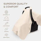 Comfy Cubs Baby Car Seat Cover - Soft, Breathable Bamboo Rayon and Muslin Cotton Blend - Lightweight Canopy for Sun, Bug, and