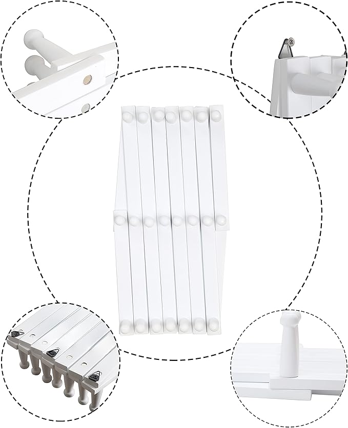 SKOLOO Accordion Wall Hanger with 22 Hooks, Modern Expandable Coat Rack Hat Rack for Wall, Solid Wooden, White