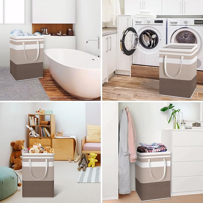 HomeHacks 2-Pack Large Laundry Basket, Waterproof, Freestanding Laundry Hamper, Collapsible Tall Clothes Hamper with Extended