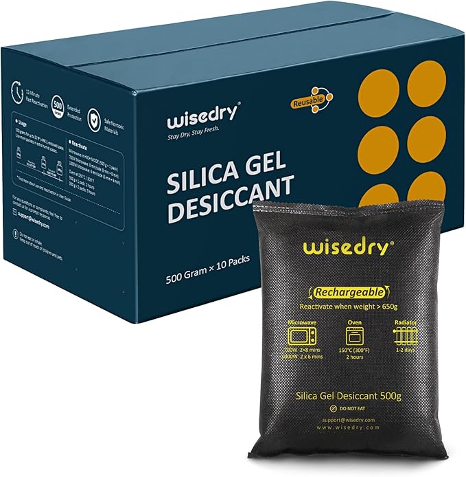 wisedry 10 x 500 Grams [11 lbs] Rechargeable Silica Gel Car Dehumidifier, Microwave Fast Reactivated Desiccant Packets Large