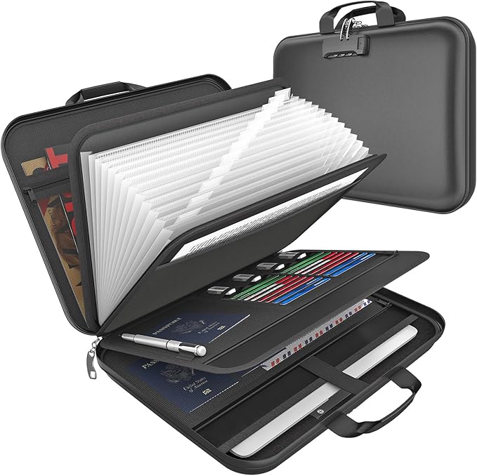 onvvippiv Hard Case Fireproof Document Box, Important File Organizer with Lock Waterproof Zipper, Portable Home Office Travel