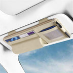Car Visor Organizer, Multi-Pocket Sunvisor Storage with Sunglass Holder, Document Holder and Visor Card Clip, Fit for AUTO SUV & Truck, Leather Car Accessories Interior (Cream)
