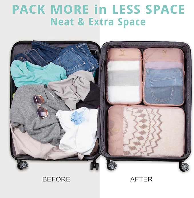 See Through Expandable Compression Packing Cubes, Mesh Travel Packing Cubes for Suitcases, Lightweight Organizers Bag Set for