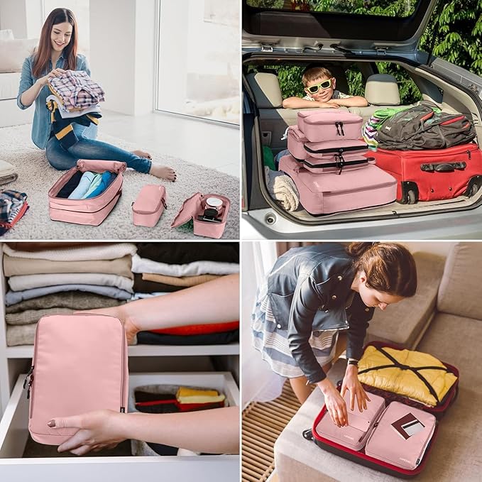 8 Set Compression Packing Cubes for Travel, Waterproof Luggage Organizers, Suitcase Organizer Set for Carry-On & Checked Bagg
