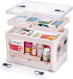 24 QT Medicine Organizer Storage Box with Removable Tray, Extra Large Collapsible First Aid Box Empty, Clear Medicine Contain