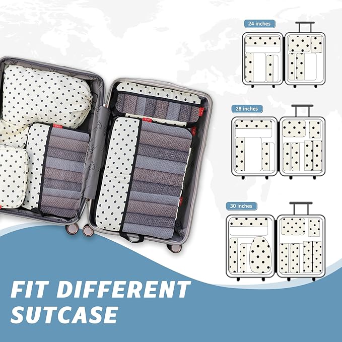 U+U 10 Set Compression Packing Cubes - Travel Organizers with Laundry Bag, Space-Saving Suitcase Organizer, Expandable Packin