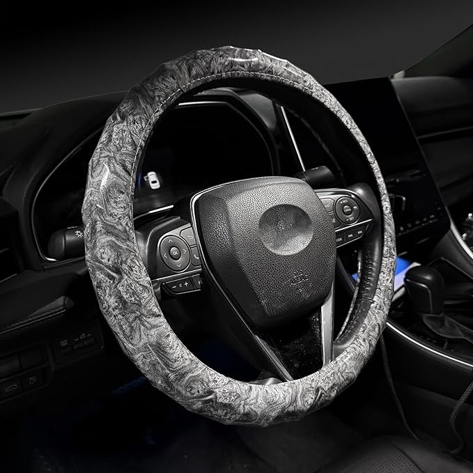 Wood Grain Steering Wheel Cover - Comfortable Grip, Artistic Design, Easy to Install, Universal Fit for Cars, Trucks, Vans & SUVs (White)