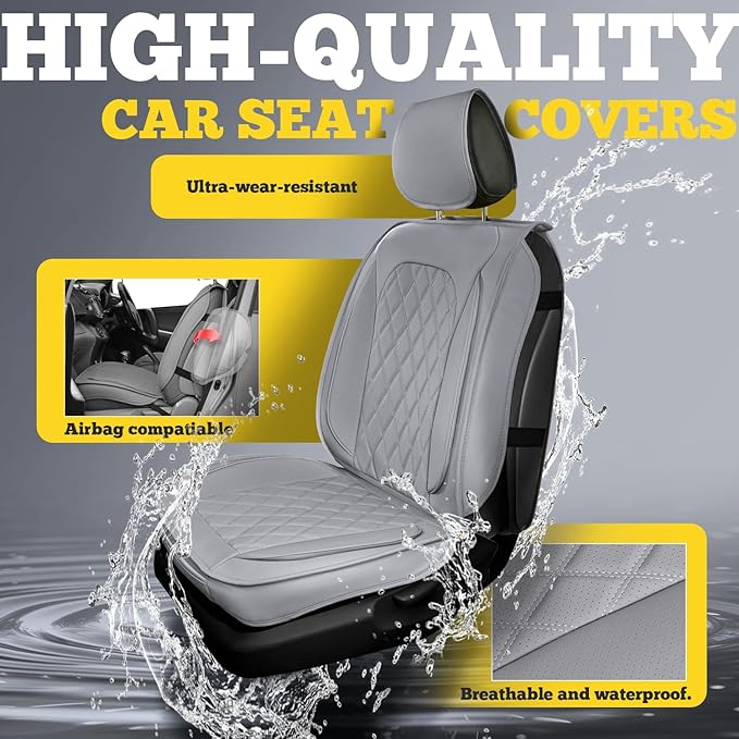 LINGVIDO Car Seat Covers for Front Seats (2 Seats) - Premium Perforated Nappa Leather,Waterproof Shield, Omni-Adapt Fit for S