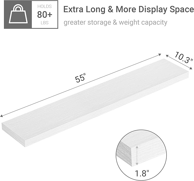 Vivelove 55" Long Floating Shelves for Wall, 10.3" Deeper & Thicker Storage Shelf for Living Room, Kitchen, Farmhouse,Wall Sh