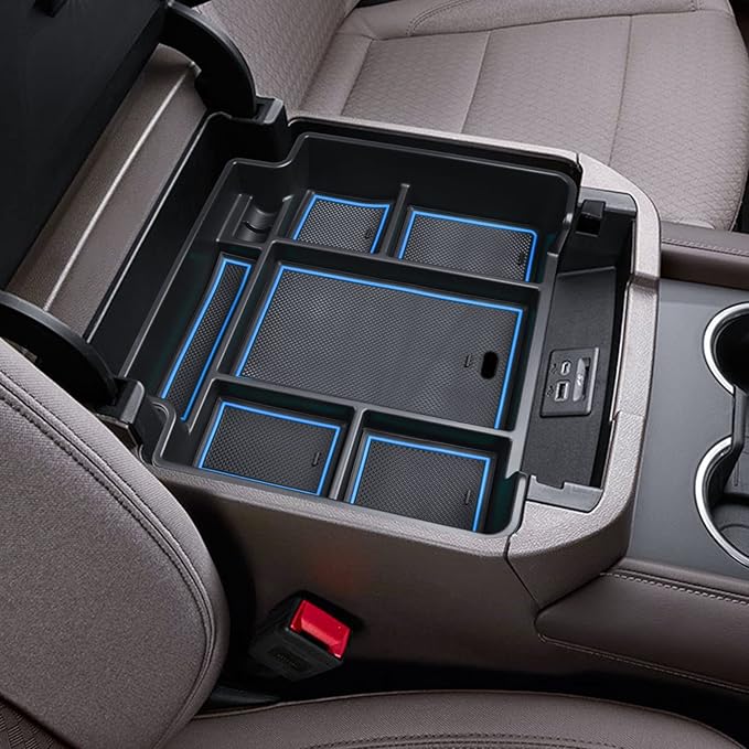 EDBETOS Center Console Organizer Tray for 2021-2026 Chevy Tahoe/Suburban and 21-2024 GMC Yukon Accessories, Fit Standard Console with Charging Socket Only, NOT for Power Sliding Console, Blue