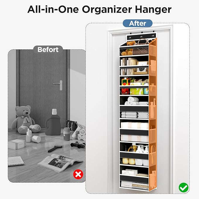 Mefirt Over The Door Organizer, 7 Tier Door Hanging Organizers with 7 Large Pockets 12 Side Pockets, Behind Door Storage Hang
