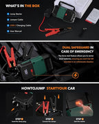 Portable Car Battery Jump Starter, 3000A - 12V Portable Jump Box for 6.0L Diesel & 8.0L Gas, Compact Battery Jump Pack, Extended Smart Jumper Cables Equipped, USB Outputs, and Lights