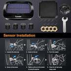 Tymate RV Tire Pressure Monitoring System - M12-3 Tire Pressure Monitor System (0-87 PSI) with Solar Charge, 5 Alarm Modes, Auto Sleep Mode, LCD Display, RV TPMS with 4 Sensors, Easy to Install