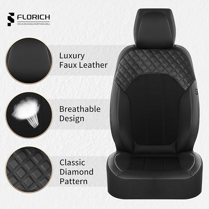 FLORICH Car Seat Covers 5 Seats Automotive Seat Covers Full Set Leather Air Mesh Seat Cover Breathable Seat Protector Interio
