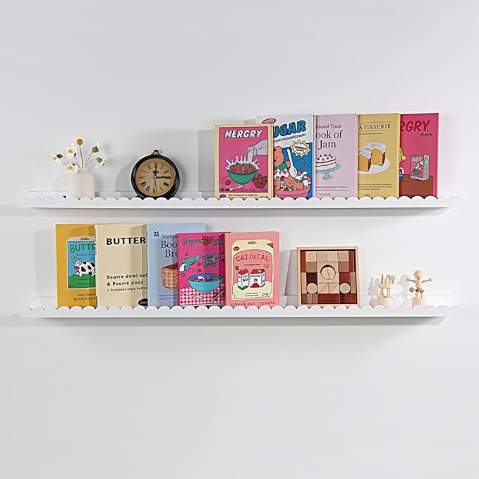 NEXHOME RPO Pine Wood Floating Shelves for Wall, 2-Pack 48 Inch Kids Nursery Book Shelves, Multi-Scene Wall Decor Solid Stora