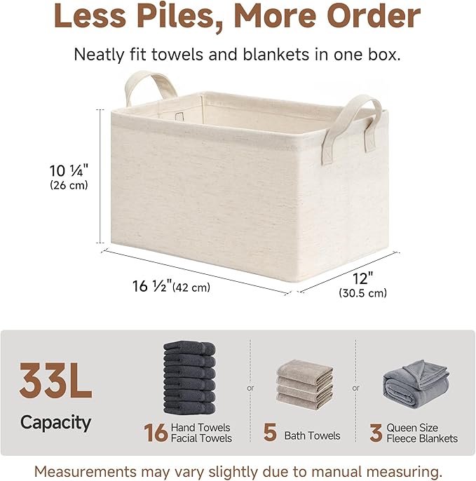 StorageWorks Storage Bins, Shelves Baskets for Organizing, Large Fabric Closet Organizers with Handles, Metal Frame, Beige-Co