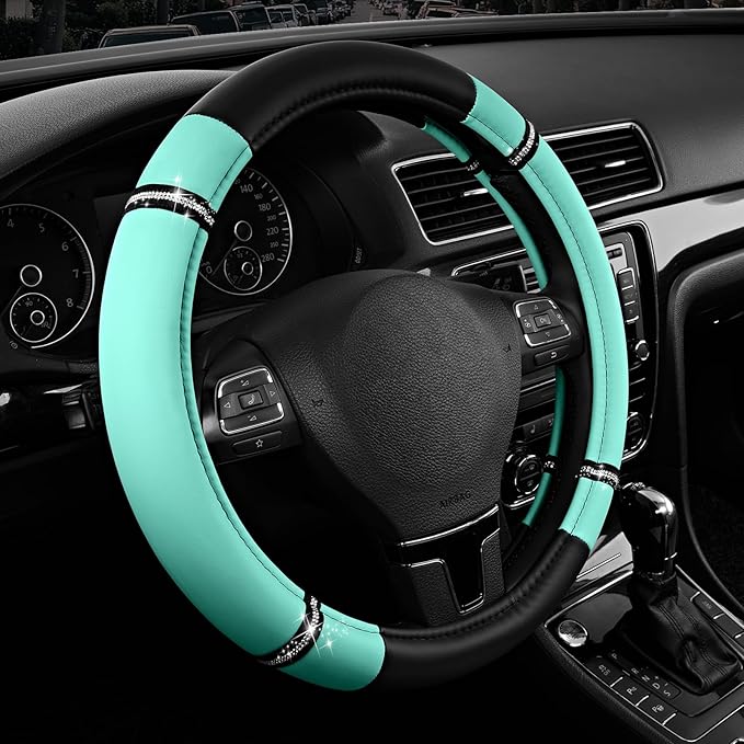 Road Comfort Leather Steering Wheel Cover – Premium Anti-Slip Car Steering Wheel Grip Cover – Universal Fit for 14.5”–15.5” C
