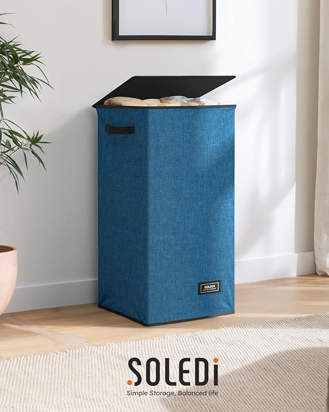 SOLEDI Laundry Hamper with Lid 100L Large & Tall Collapsible Laundry Baskets, Clothes Hamper with Bag Removable Easy to Carry
