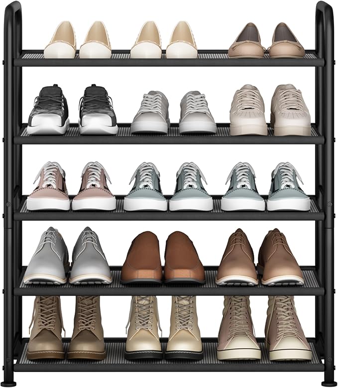 STO STO 5-Tier Shoe Rack with Sturdy Mesh Shelves, Heavy Duty Metal Shoe Organizer for Entryway, Closet, Garage, Front Door, 