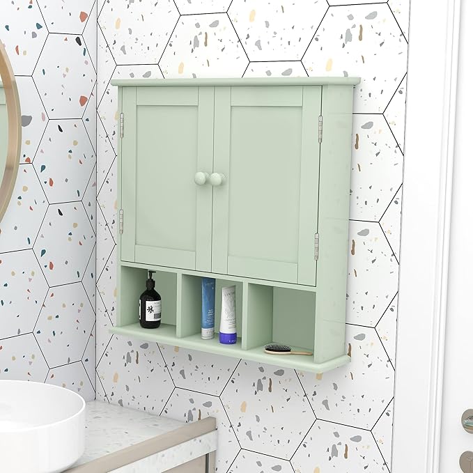 TaoHFE Green Bathroom Cabinet,Bathroom Wall Cabinet with 2 Door Adjustable Shelves,Over The Toilet Storage Cabinet,Green Bath