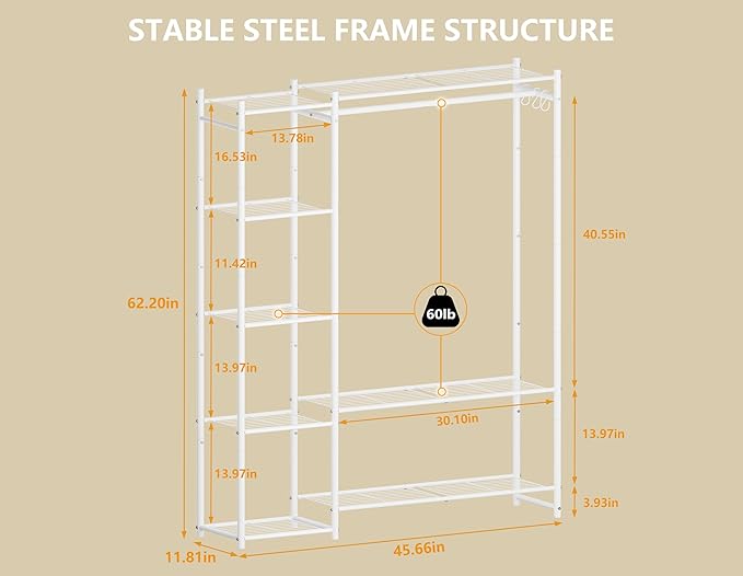 Wardrobe Closet,Portable Clothes Rack with 4 Tiers Shelves,Freestanding Closet Organizers and Storage System with Hanging Rod