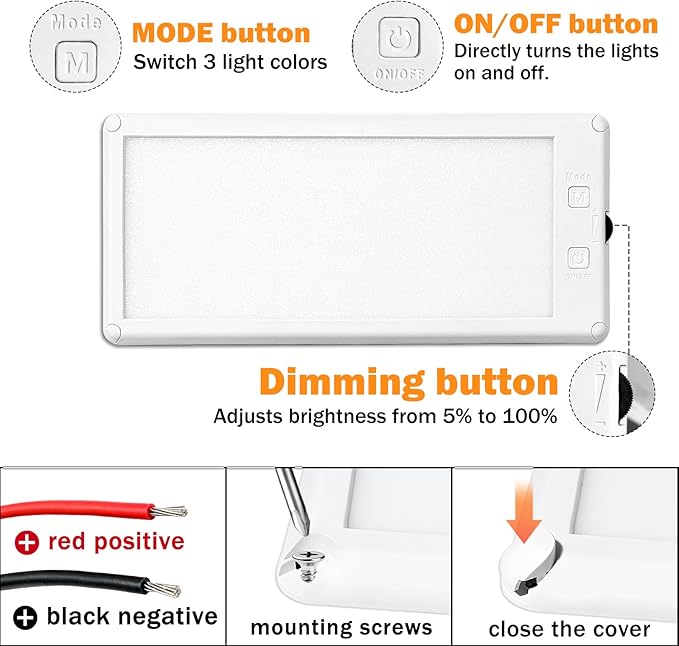 RV Lights Interior,3 Color RV LED Super Bright Fixture,12V RV Ceiling Dome Light with ON/Off Dimmable Switch Energy Saving Gift Package for RV/Camper/Car/Trailer/Boat