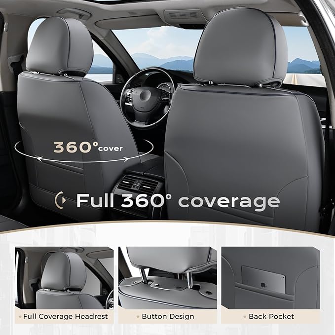 Coverado Seat Covers, Car Seat Covers Front Seats, Leather Seat Covers for Cars, Car Seat Protector Waterproof, Gray Car Seat