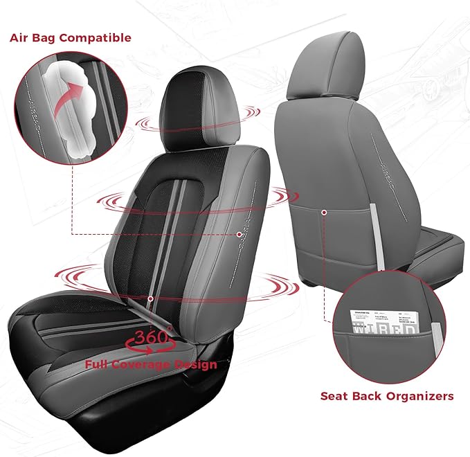 FREESOO Front Seats 2PCS Leather Car Seat Covers, Ultra Breathable Waterproof Seat Covers for Cars Trucks SUV, Carseat Protec
