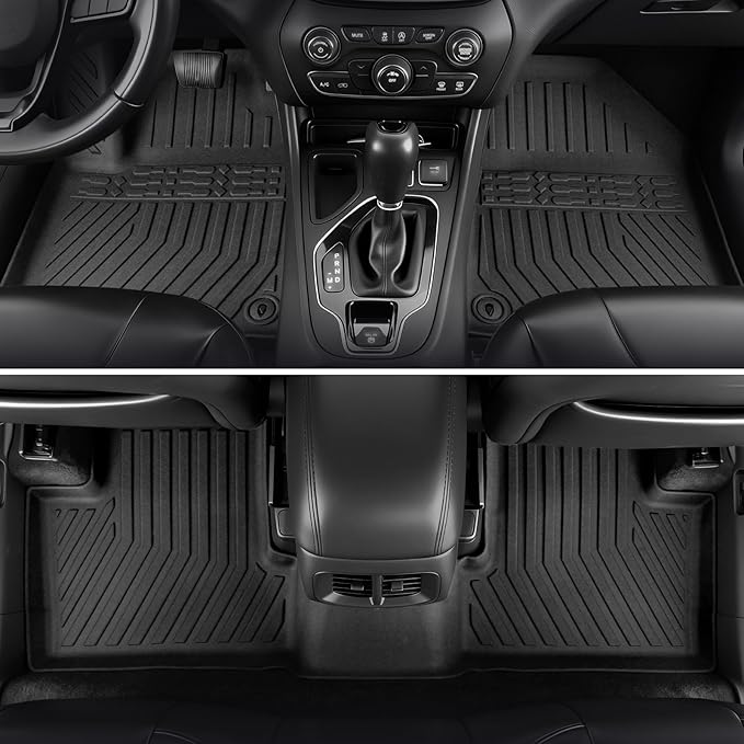 Floor Mats for Jeep Cherokee 2019-2023, All Weather Floor Mats Trunk Cargo Liner with Backrest Protectors and Door Sill Guards Accessories, Full Coverage Set
