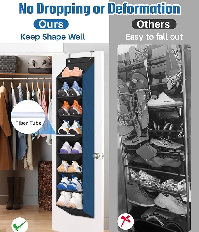 SLEEPING LAMB 2 Pack Narrow Over The Door Shoe Organizer with 8 Large Deep Pockets, Hanging Shoe Rack for Closet Door Storage
