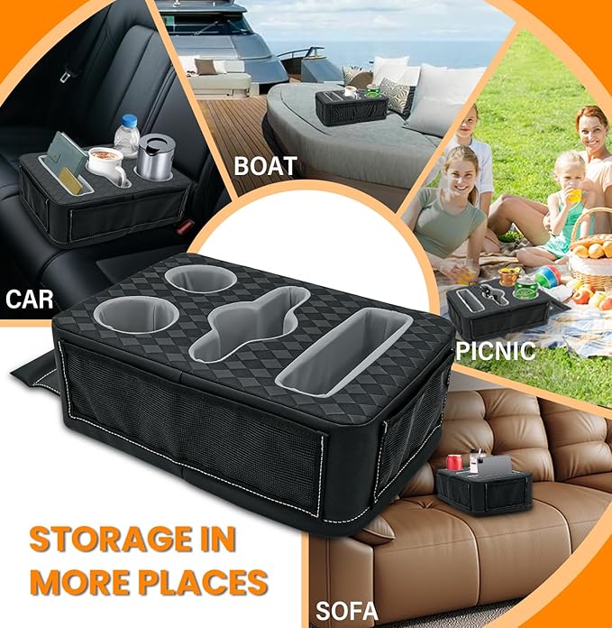 Car Cup Holder, Back Seat Cup Holder for Car, Truck Bed Organizer Boat Couch Bottle Holder Tray Expander Automotive Rear Seat