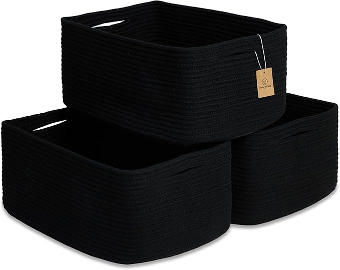 NaturalCozy Storage Baskets 16.8”x13”x7.6” Cotton Rope Woven Baskets for Organizing 3-Pack | Toy Storage Bins | Basket for Sh