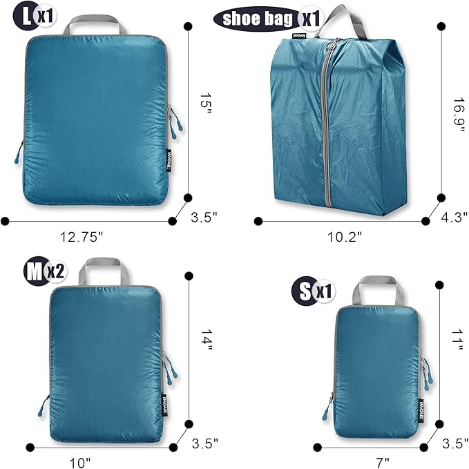 BAGAIL 5 Set Ultralight Compression Packing Cubes Travel Accessories Expandable Packing Organizers(Teal)