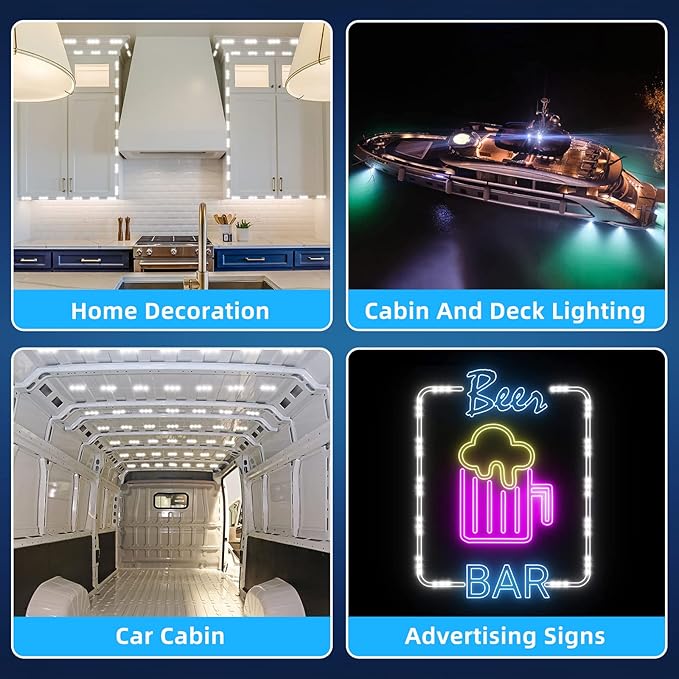 12V 300 LEDs Interior Van Light, White LED Ceiling Lighting Kits for Van RV Truck Boats Bus Cargo Trailers Lorries Transit Auto Vehicle, 100 Modules
